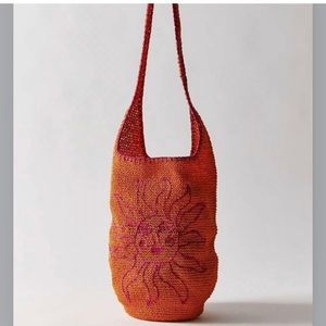 TOTE BAG SUN ORANGE PINK NYLON WOVEN SHOULDER PURSE